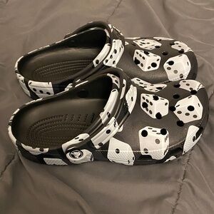 CROCS with black and white dice pattern